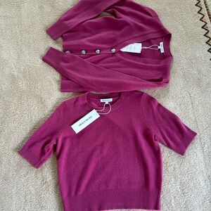 2 pc Veronica Beard Raspberry sweater and cardigan Sz SMALL